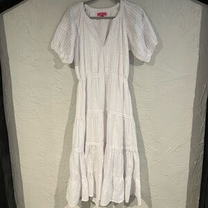 Betsey Johnson white sprinkled balloon sleeve Maxi